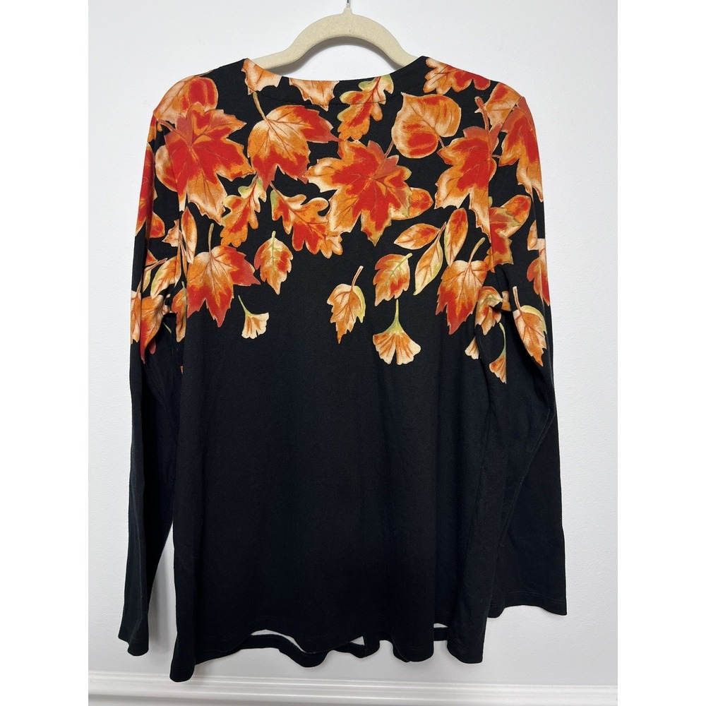 QUACKER FACTORY (L) Black Fall Maple Leaf Print Button Cardigan  100% Cotton - Picture 5 of 11